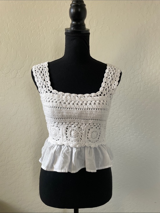 Rebellion Again Tops - Handmade White Crochet Peplum Crop Top